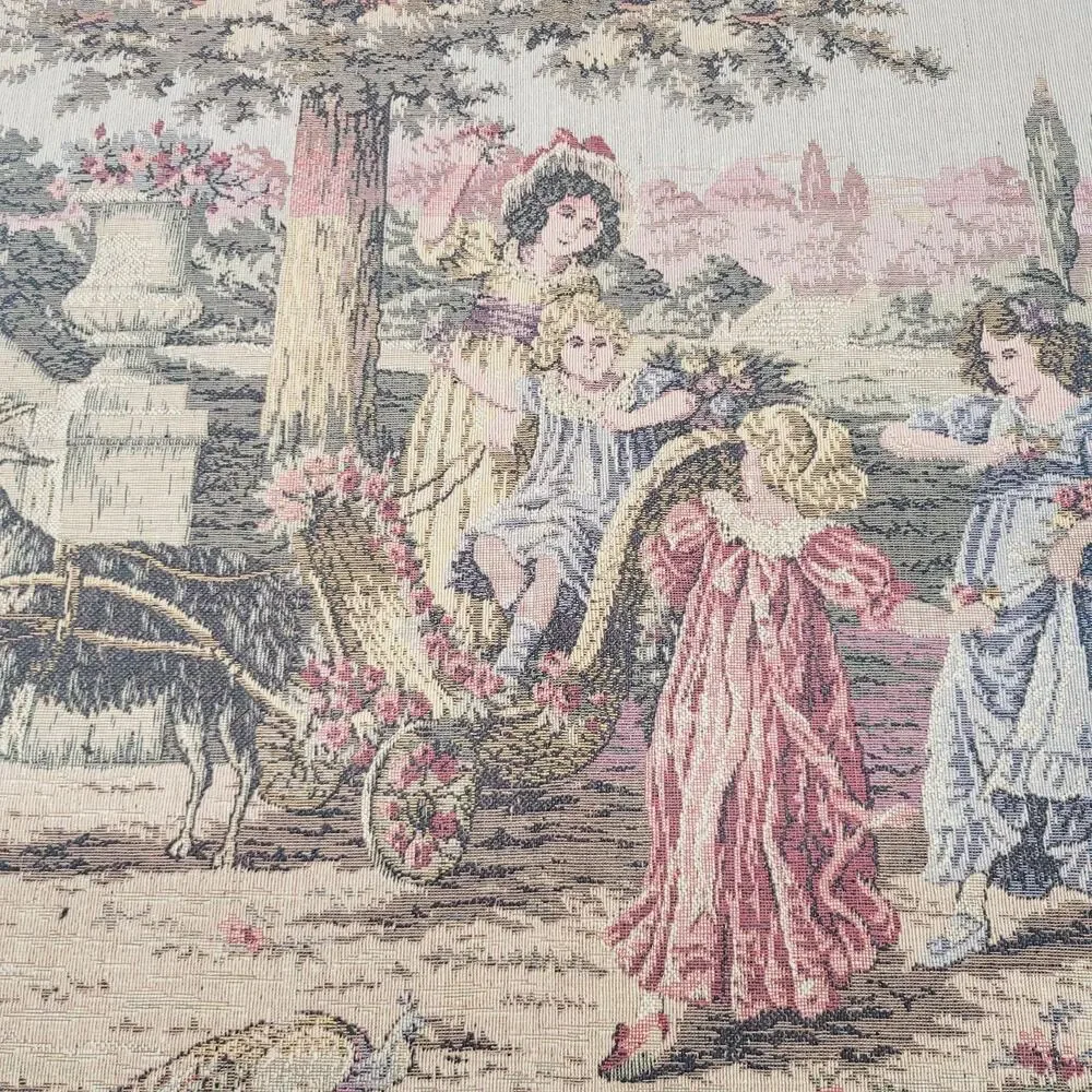 Kids in Garden Scene Vintage Wall Hanging Tapestry Made In Italy Carriage Ram